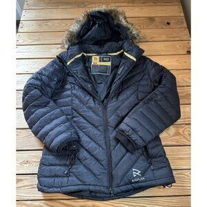 Ravean Women’s Hood Heated Puffer Jacket Coat Medium Black Full Zip Faux Fur